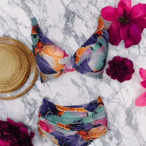 Μαγιό μπικίνι  φλοραλ μωβ  Vintage 602