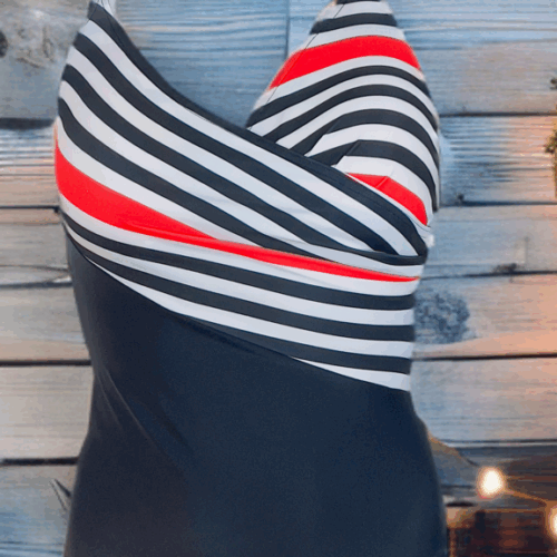 Μαγιό ολόσωμο μαύρο ριγέ Κρουαζε 630