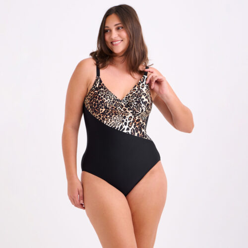 Ολόσωμο Μαγιό Leopard Black Plus Size