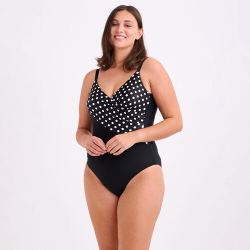 Ολόσωμο Μαγιό Polka Dot Κρουαζέ Plus Size