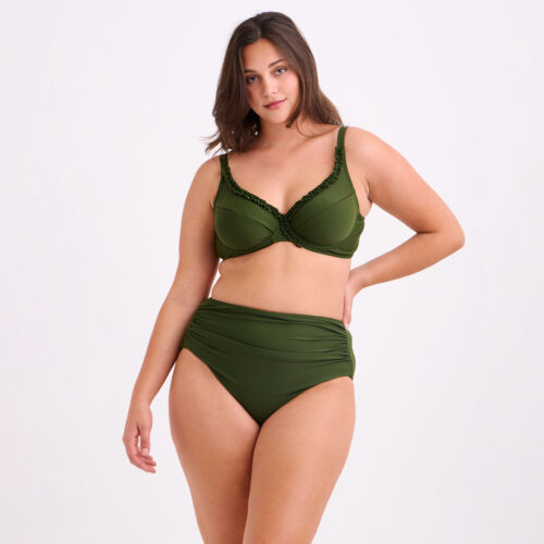 Μπικίνι Olive Ruffle με Ψηλόμεσο Σλιπ