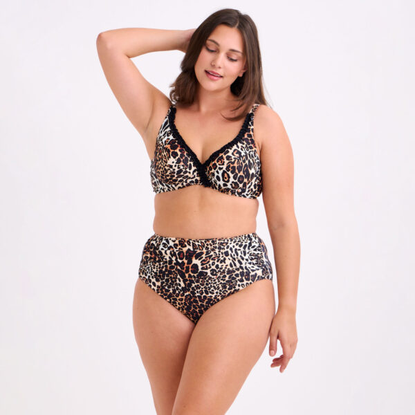 Μπικίνι Leopard Ruffle με Ψηλόμεσο Σλιπ