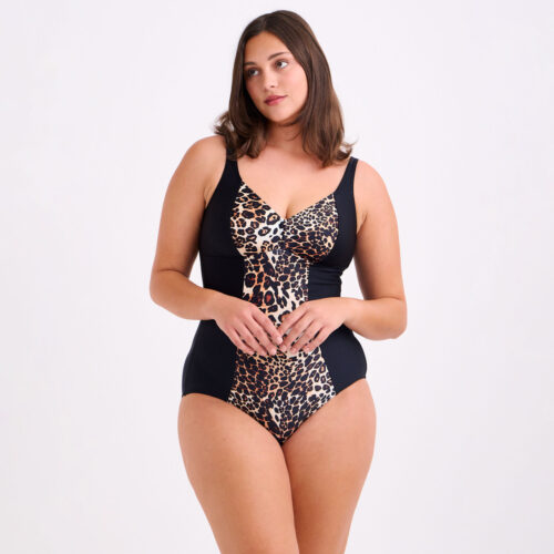 Ολόσωμο Μαγιό Animal Print με Μαύρα Πλαϊνά
