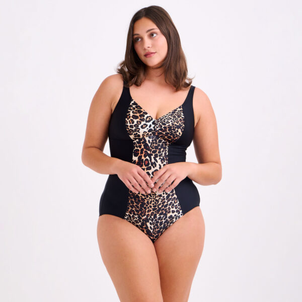 Ολόσωμο Μαγιό Animal Print με Μαύρα Πλαϊνά